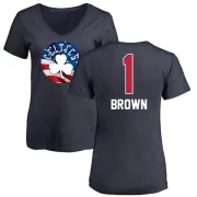 Walter Brown Women's Boston Celtics Navy Name and Number Banner Wave V-Neck T-Shirt