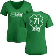 Walter Jones Women's Seattle Seahawks Green St. Patrick's Day Name & Number V-Neck T-Shirt