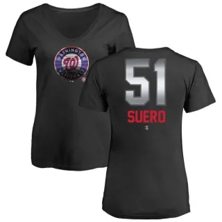 Wander Suero Women's Washington Nationals Midnight Mascot V-Neck T-Shirt - Black