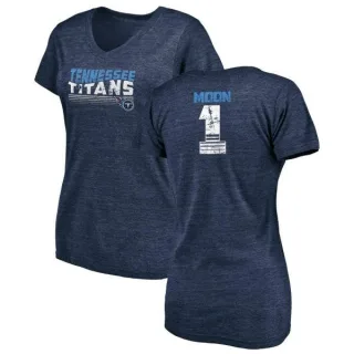 Warren Moon Women's Tennessee Titans Retro Tri-Blend V-Neck T-Shirt - Navy