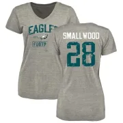 Wendell Smallwood Women's Philadelphia Eagles Heather Gray Distressed Name & Number Tri-Blend V-Neck T-Shirt