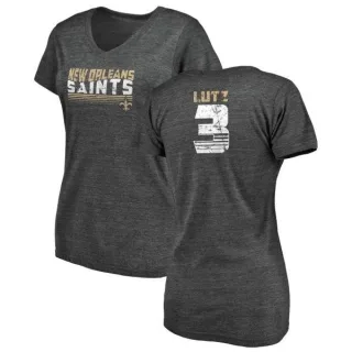 Wil Lutz Women's New Orleans Saints Retro Tri-Blend V-Neck T-Shirt - Black