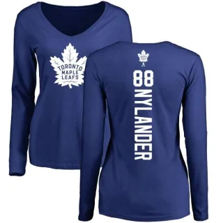 William Nylander Women's Toronto Maple Leafs Backer V-Neck Long-Sleeve T-Shirt - Royal