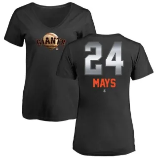 Willie Mays Women's San Francisco Giants Midnight Mascot V-Neck T-Shirt - Black