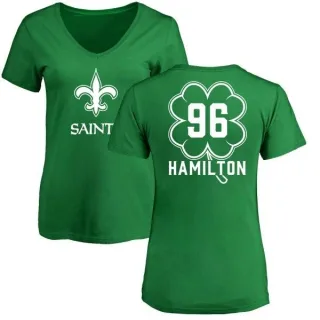 Woodrow Hamilton Women's New Orleans Saints Green St. Patrick's Day Name & Number V-Neck T-Shirt