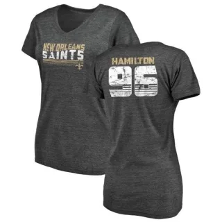 Woodrow Hamilton Women's New Orleans Saints Retro Tri-Blend V-Neck T-Shirt - Black