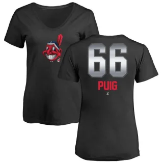 Yasiel Puig Women's Cleveland Indians Midnight Mascot V-Neck T-Shirt - Black