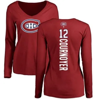 Yvan Cournoyer Women's Montreal Canadiens Backer V-Neck Long-Sleeve T-Shirt - Red