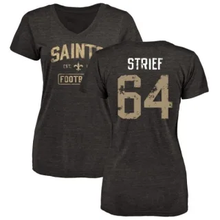 Zach Strief Women's New Orleans Saints Black Distressed Name & Number Tri-Blend V-Neck T-Shirt