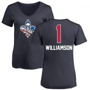 Zion Williamson Women's New Orleans Pelicans Navy Name and Number Banner Wave V-Neck T-Shirt