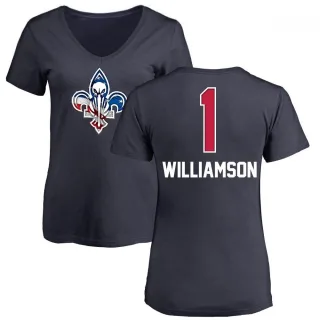 Zion Williamson Women's New Orleans Pelicans Navy Name and Number Banner Wave V-Neck T-Shirt